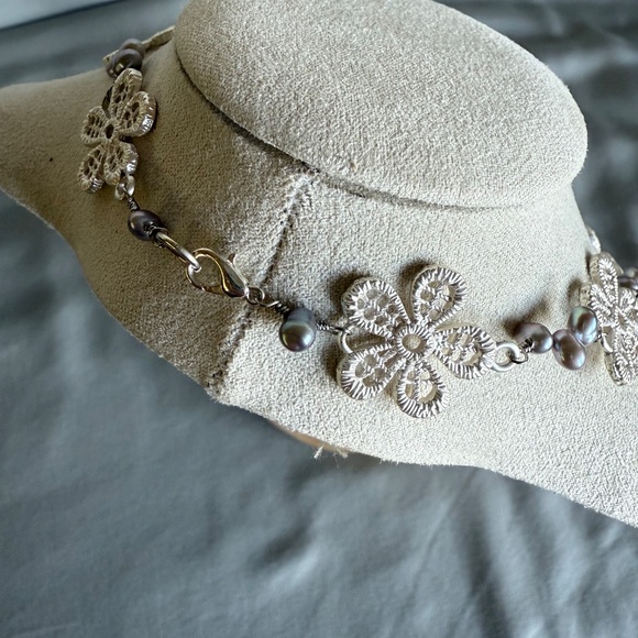 Freshwater pearls and silver necklace - Picture 4 of 5